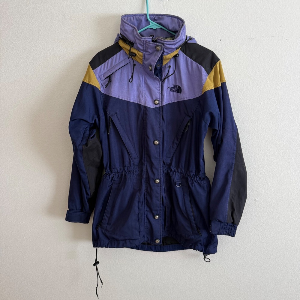 Vintage The North Face Mountain Jacket Women 8 Colorblock Navy Purple Gold Hood